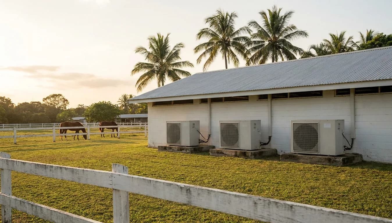 condenser units along a stable block on a Wellington equestrian property condenser units along a stable block on a Wellington equestrian property